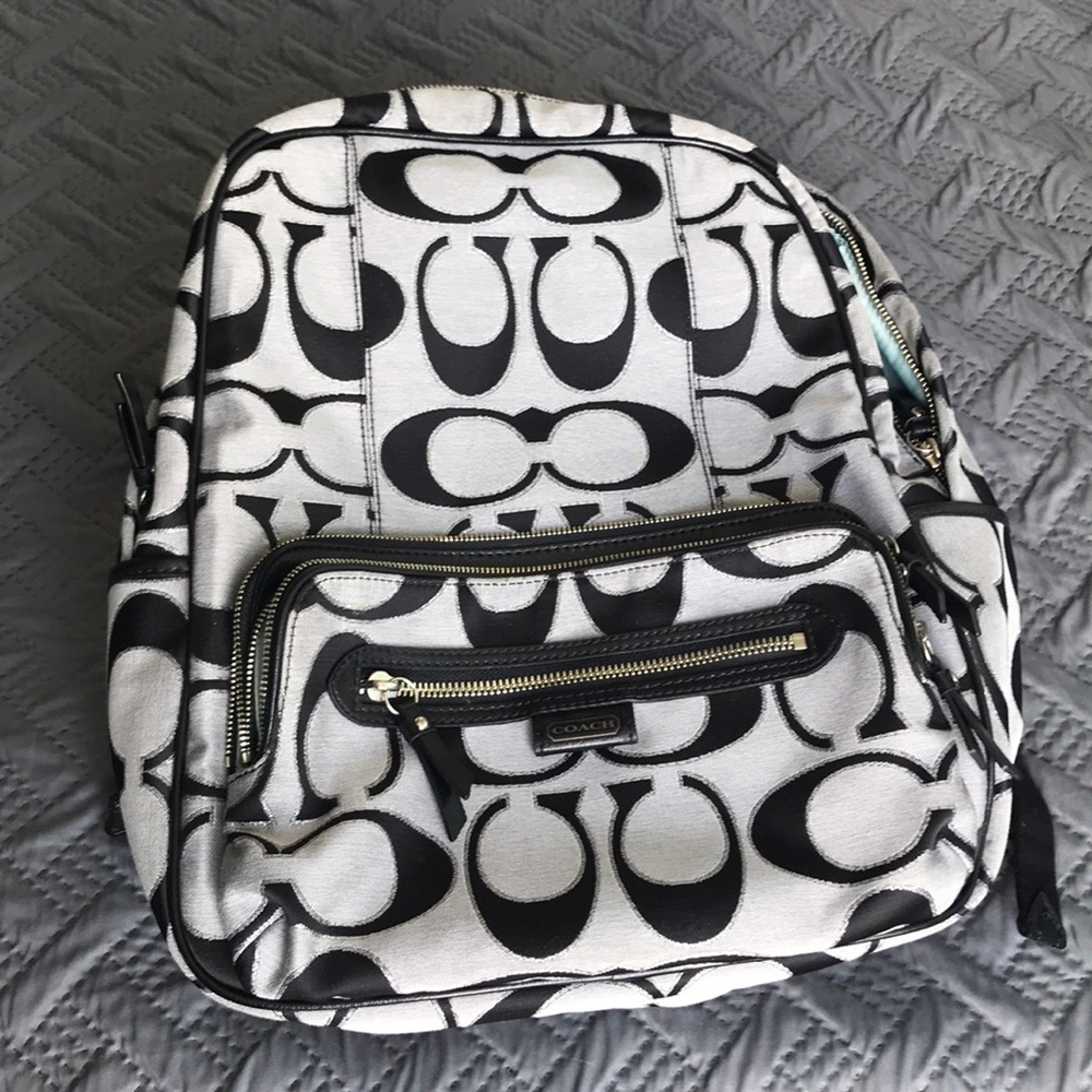 Coach Black and Grey Canvas Backpack-Style Purse